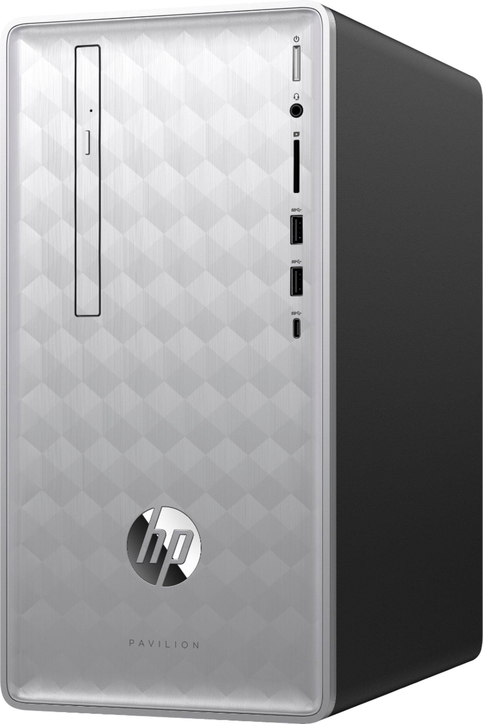 Left. HP - Pavilion Desktop - Intel Core i3 - 8GB Memory - 1TB Hard Drive + 128GB Solid State Drive.