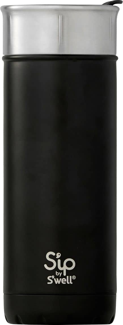 Angle. S'ip by S'well - 16.7-Oz. Thermal Cup - Black/Silver.