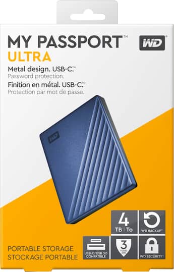 WD My Passport Ultra 4TB External USB 3.0 Portable Hard Drive Blue WD My Passport Ultra 4TB External USB 3.0 Portable Hard Drive Blue
