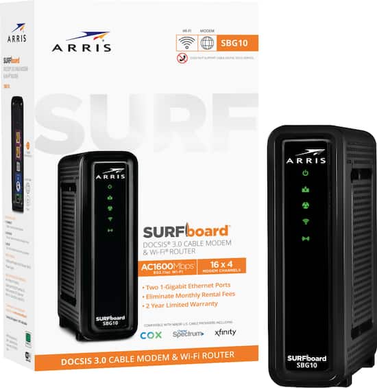 Arris Surfboard Ac1600 Dual Band Router With 16 X 4 Docsis 3 0 Cable Modem Black Sbg10 Best Buy