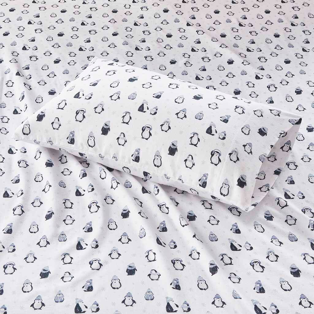 Alt View 1. Gracie Mills - Gracie Mills Atticus Cotton Flannel Printed Sheet Set - Blue Penguins.