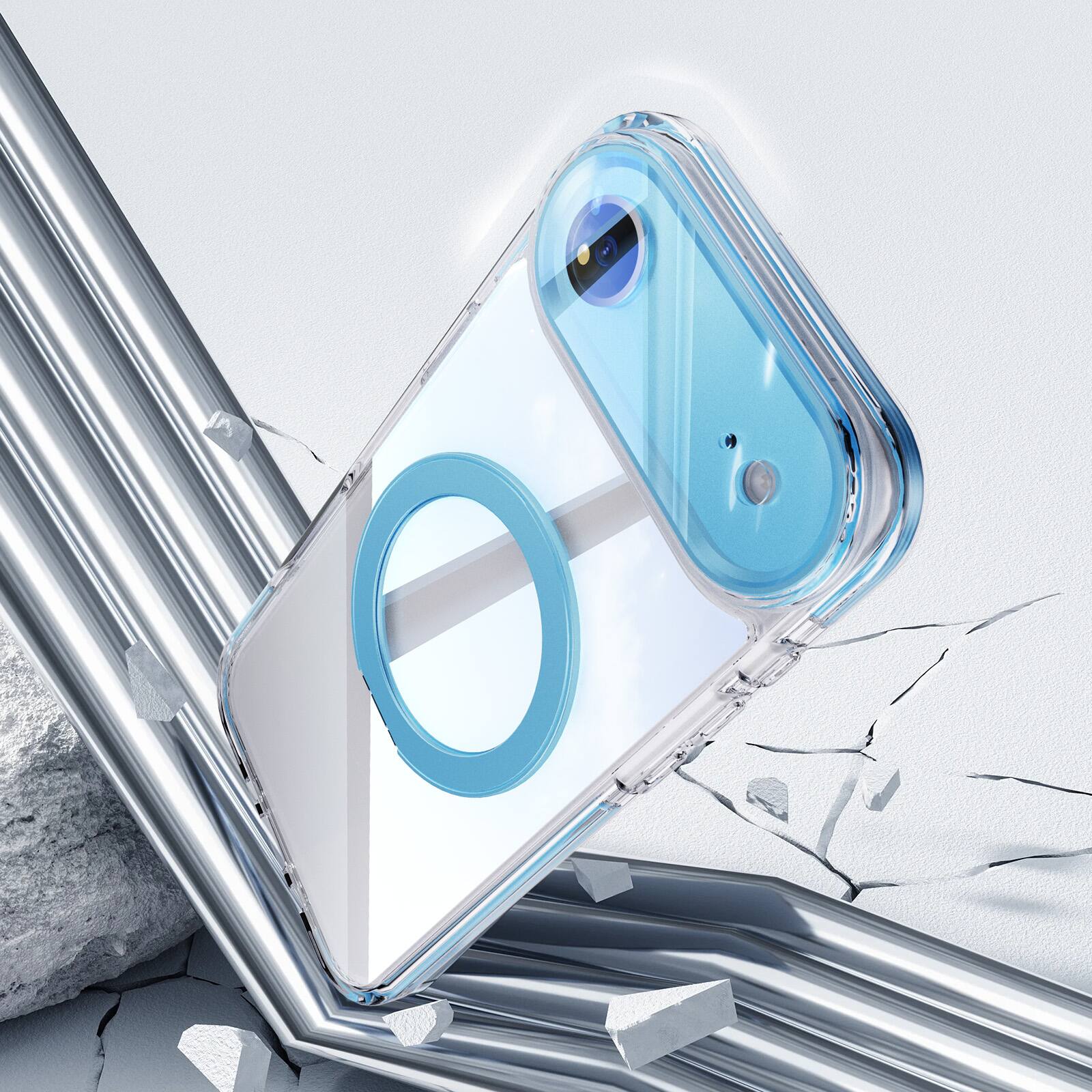 Back. Dteck - Magnetic Clear Phone Case for Apple iPhone Air with Metal Rotating Kickstand,Shockproof PC+TPU Slim Transparent Cover - Blue.