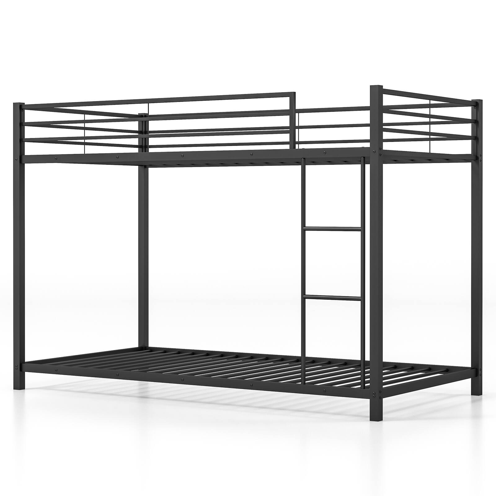 Costway - Space-Saving Twin over Twin Bunk Bed with Built-in Ladder Safety Guardrail - Black