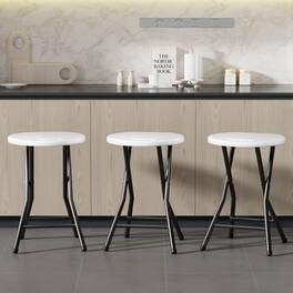 Vecelo - 3Pack Folding Bar Stool with Padded Seat – Portable Metal Stool for Adults, Space Saving Foldable Chair - White