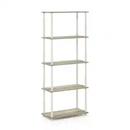 Furinno - Turn-N-Tube 5-Tier Multipurpose Shelf Display Rack with Classic Tubes, Sonoma Oak/White - Sonoma Oak/White
