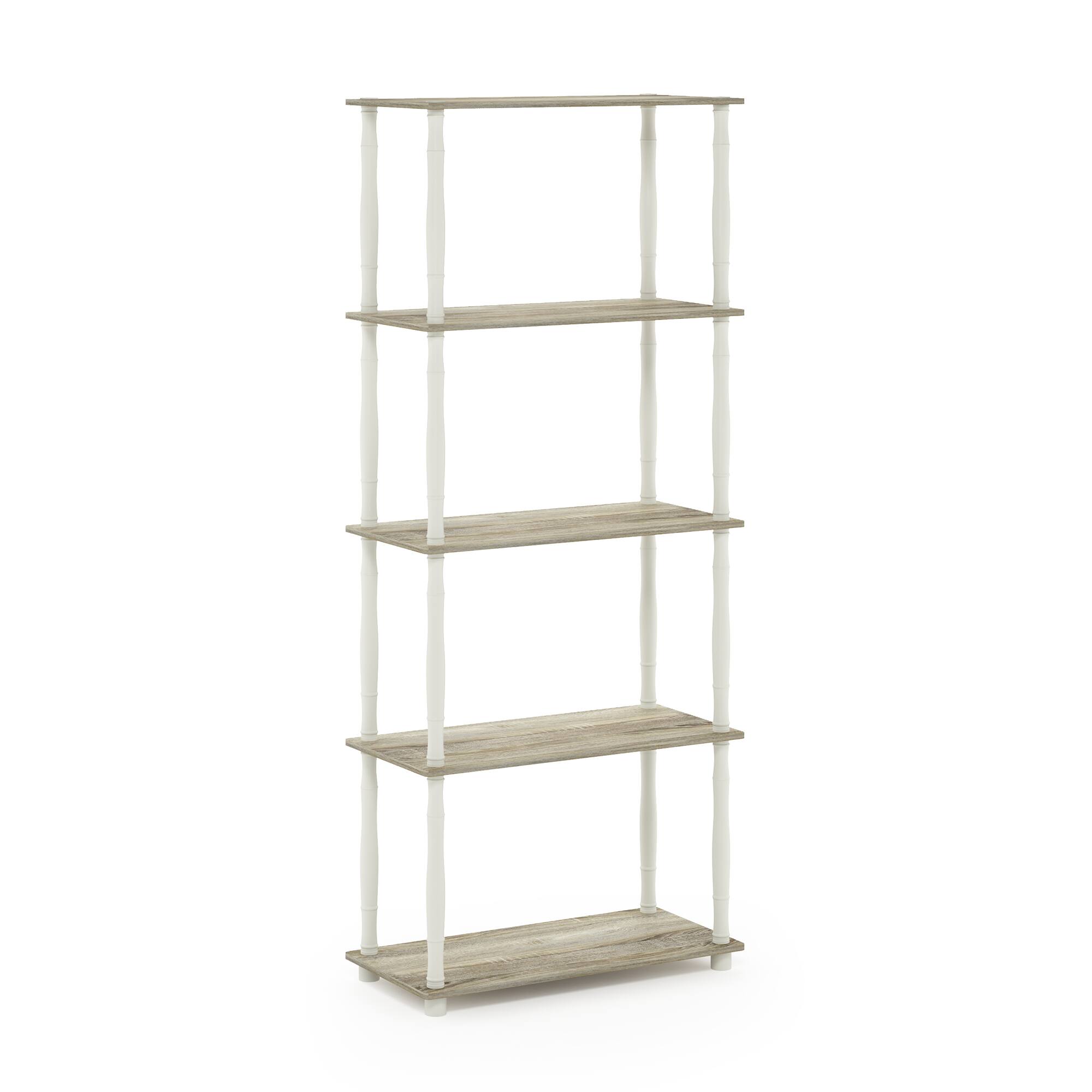 Front. Furinno - Turn-N-Tube 5-Tier Multipurpose Shelf Display Rack with Classic Tubes, Sonoma Oak/White - Sonoma Oak/White.