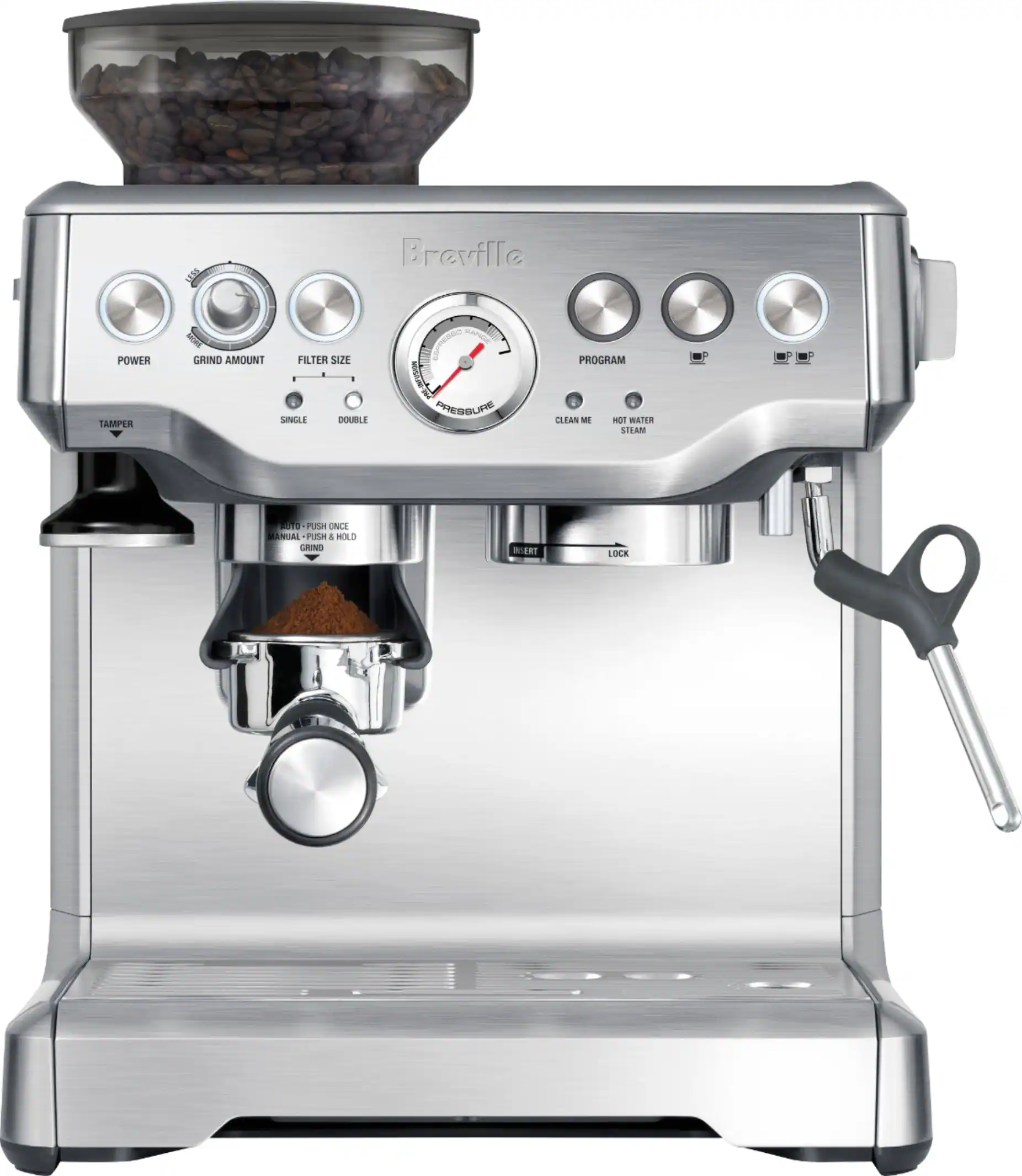 Breville - the Barista Express Espresso Machine with 15 bars of pressure, Milk Frother and integrated grinder - Stainless Steel