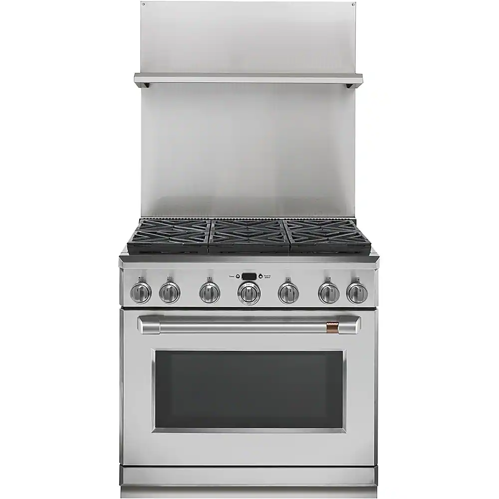 Front. GE - 36" Professional 30"-36" Adjustable Height Backsplash with Shelf - Silver.