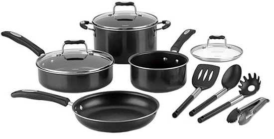 Cuisinart - 11-Piece Cookware Set - Black/Silver TODAY ONLY At Best Buy