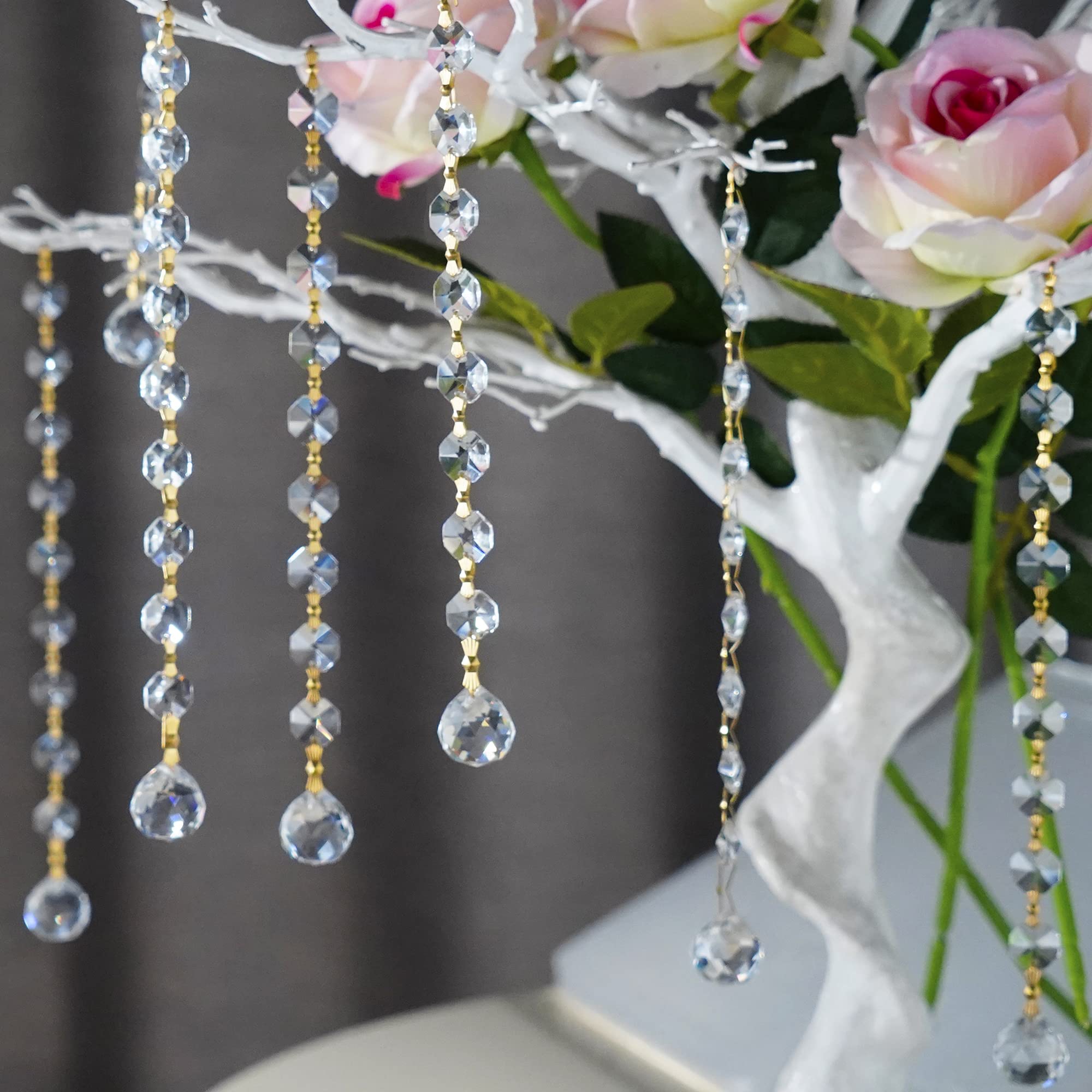 Left. Fabibe - 10pcs Crsytal Crystal Garland Strands Hanging Glass Chandelier Beads Chains 20mm Balls Prisms With Pendants Parts - Balls.