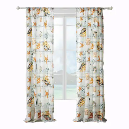 Front. Greenland Home Fashions - Greenland Home Fashions Kona Luxurious 3" Rod Pocket Curtain Panel Pair with Tiebacks 42" x 84" Ocean - Ocean.
