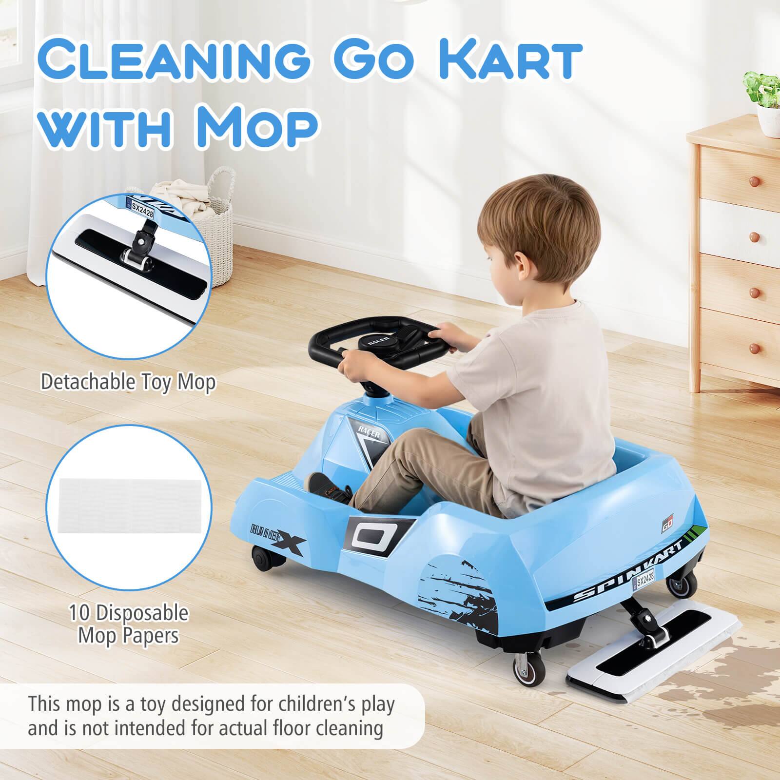 CLEANING GO KART WITH MOP

- Detachable Toy Mop
- 10 Disposable Mop Papers

This mop is a toy designed for children's play and is not intended for actual floor cleaning.