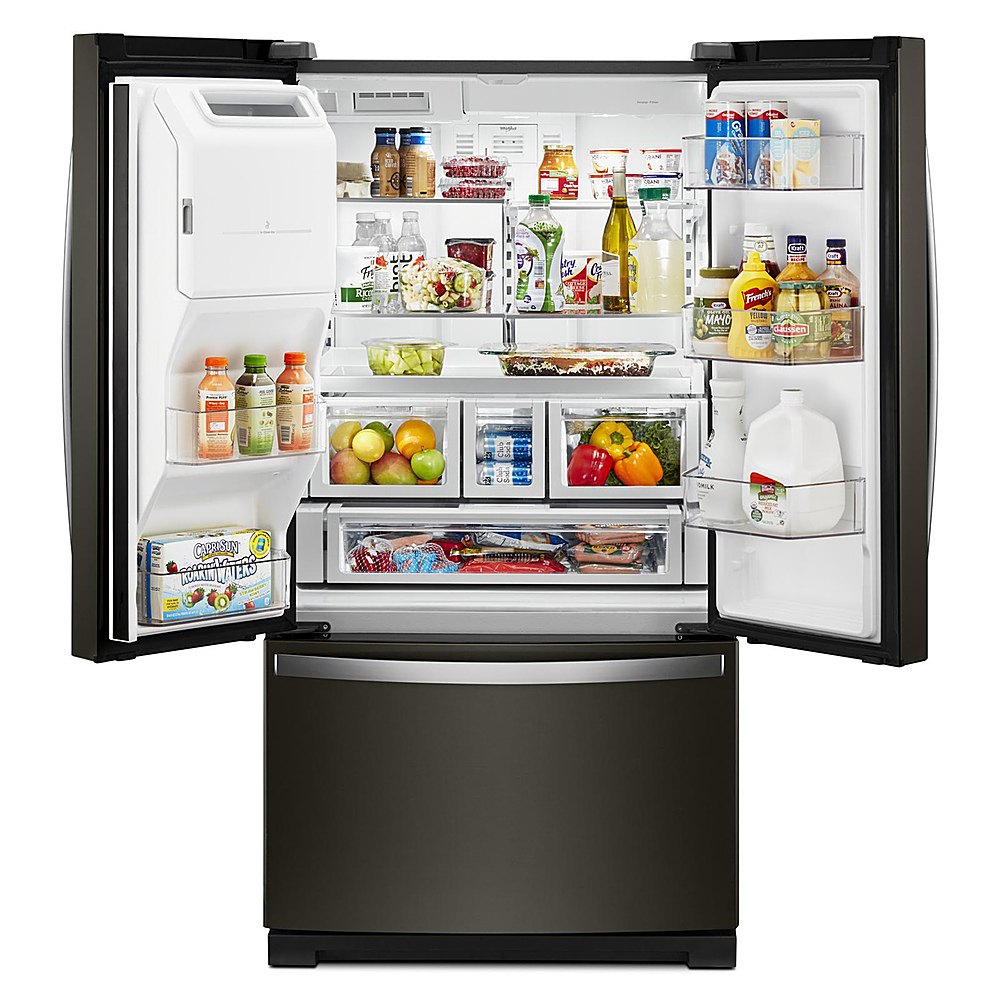 Left View: Whirlpool - 27 Cu. Ft. French Door Refrigerator with Platter Pocket - Black Stainless Steel