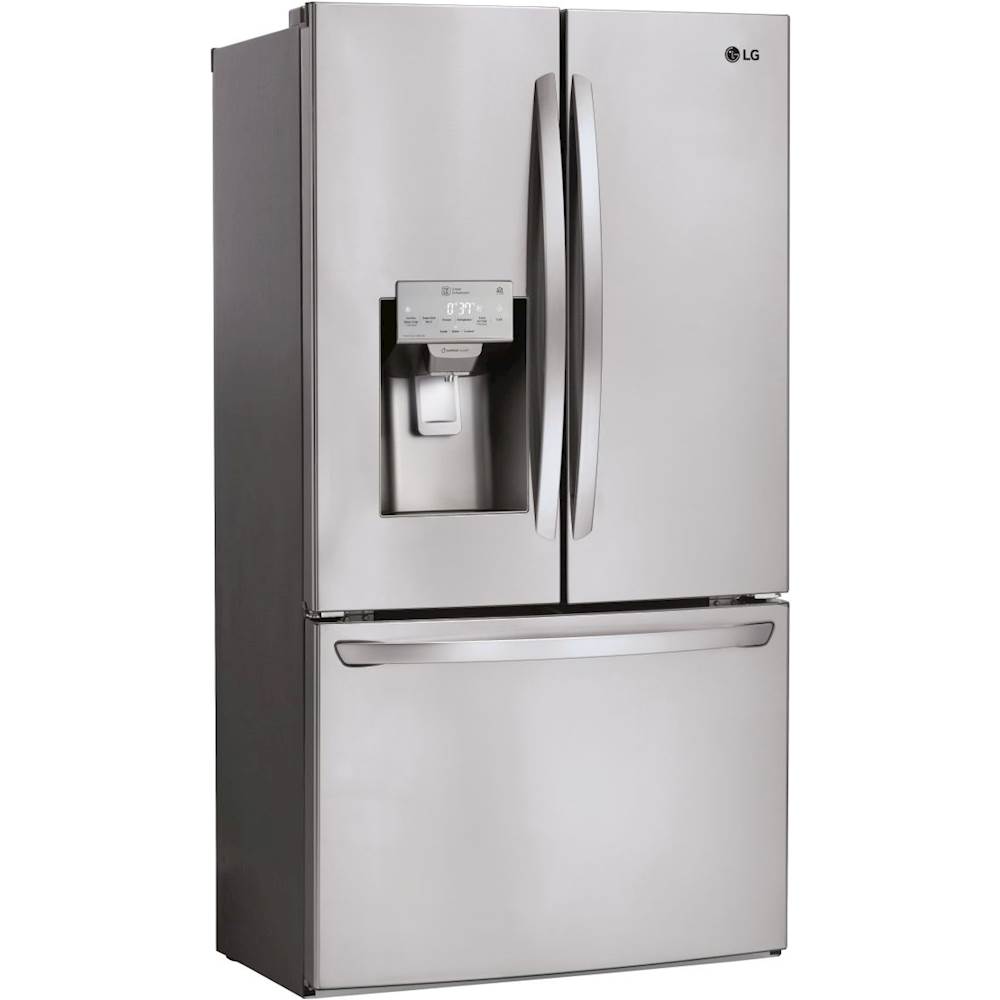 Angle View: LG - 22.1 Cu. Ft. French Door Counter-Depth Refrigerator - Stainless steel