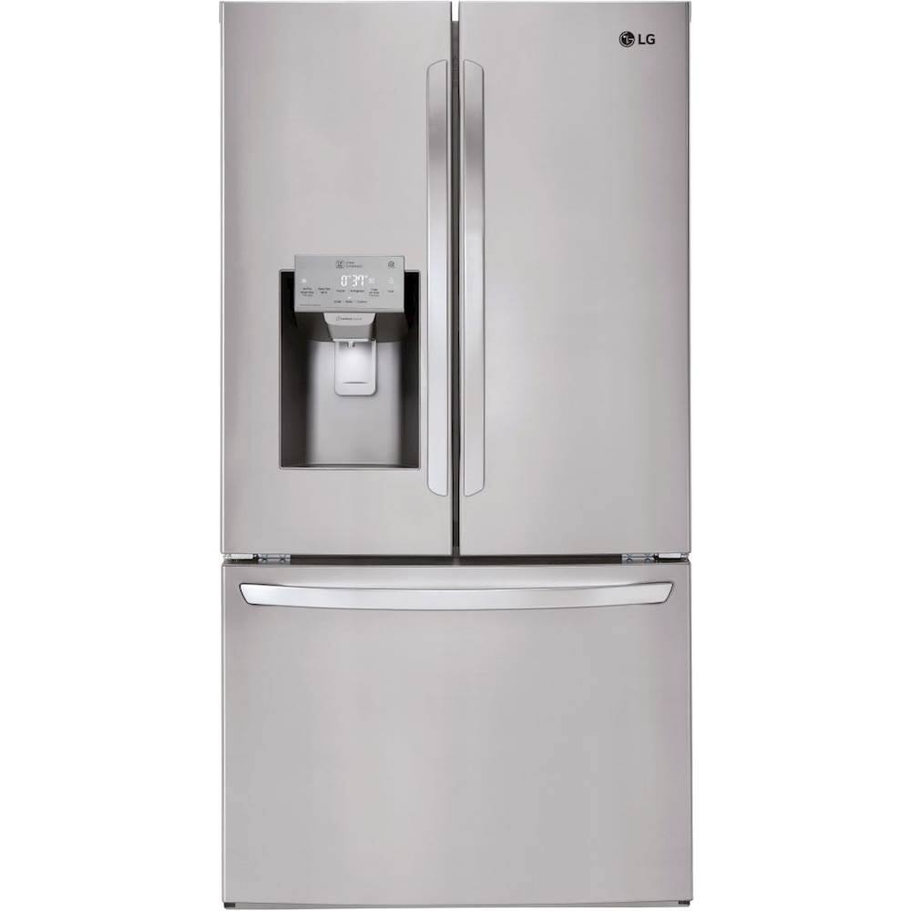 Front. LG - 22.1 Cu. Ft. French Door Counter-Depth Smart Refrigerator with External Tall Ice and Water - Stainless steel.