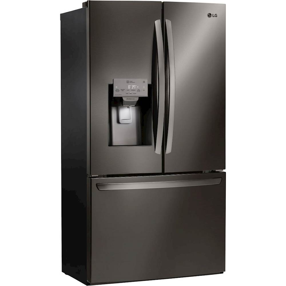 Angle View: LG - 22.1 Cu. Ft. French Door Counter-Depth Refrigerator - Black stainless steel