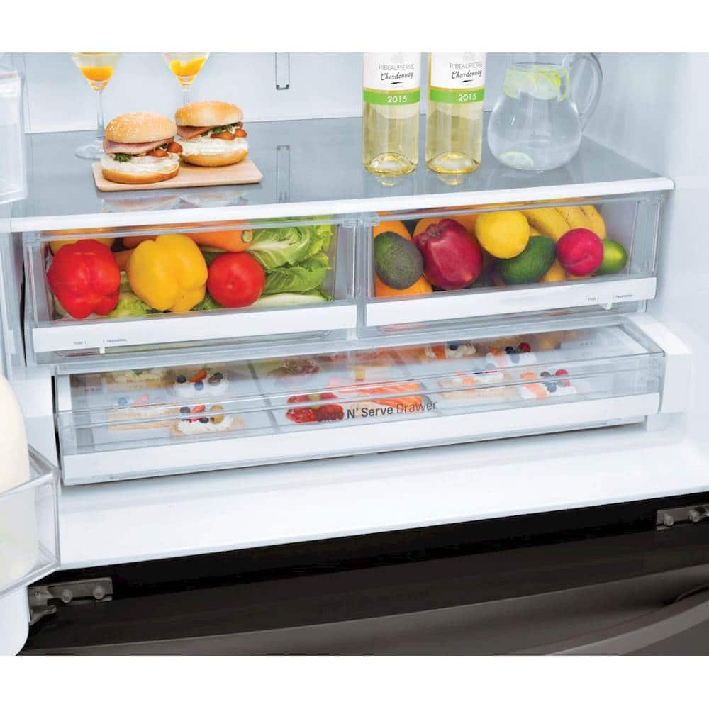 Alt View 18. LG - 22.1 Cu. Ft. French Door Counter-Depth Smart Refrigerator with External Tall Ice and Water - Black Stainless Steel.