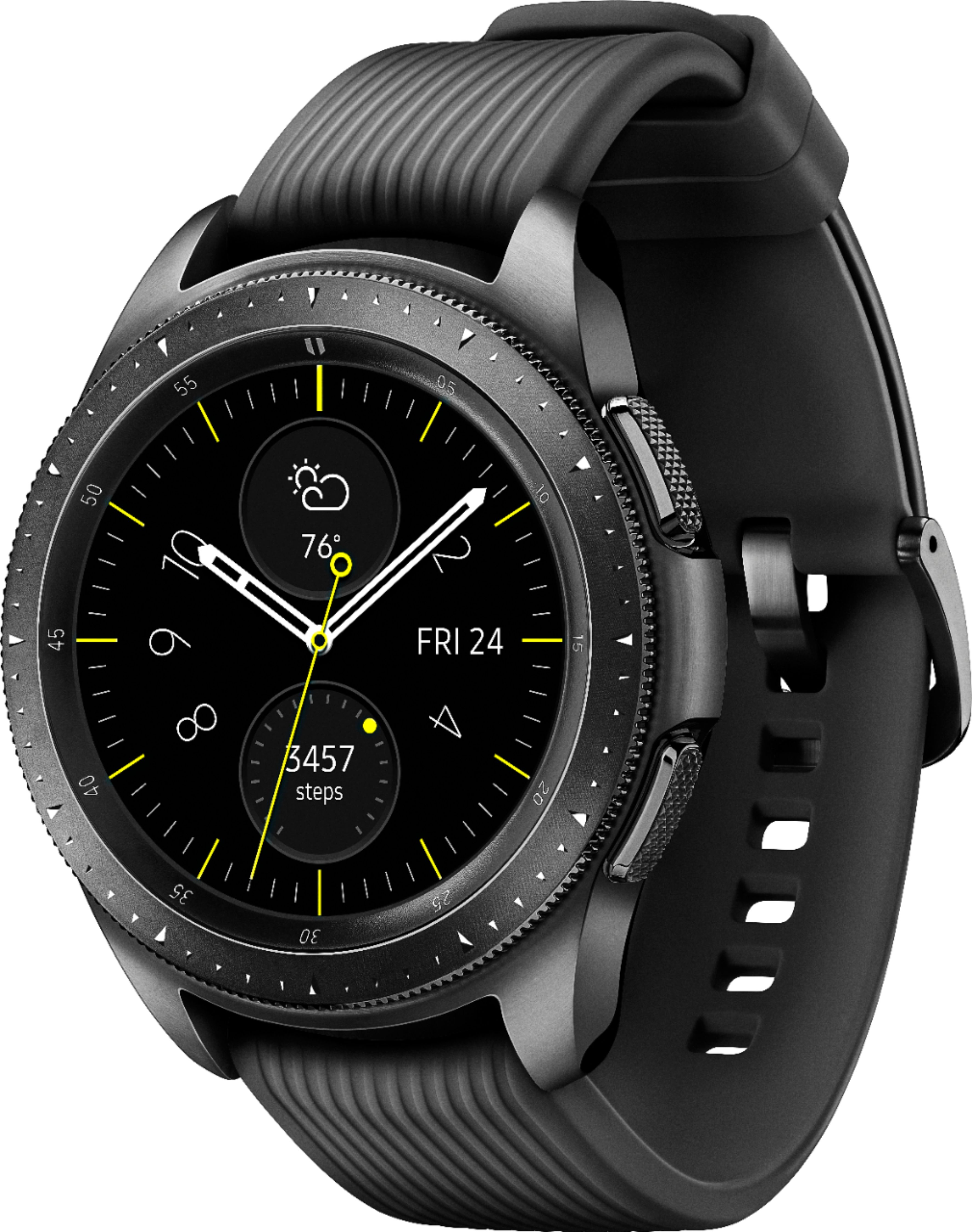 Left View: Samsung - Geek Squad Certified Refurbished Galaxy Watch Smartwatch 42mm Stainless Steel - Midnight Black