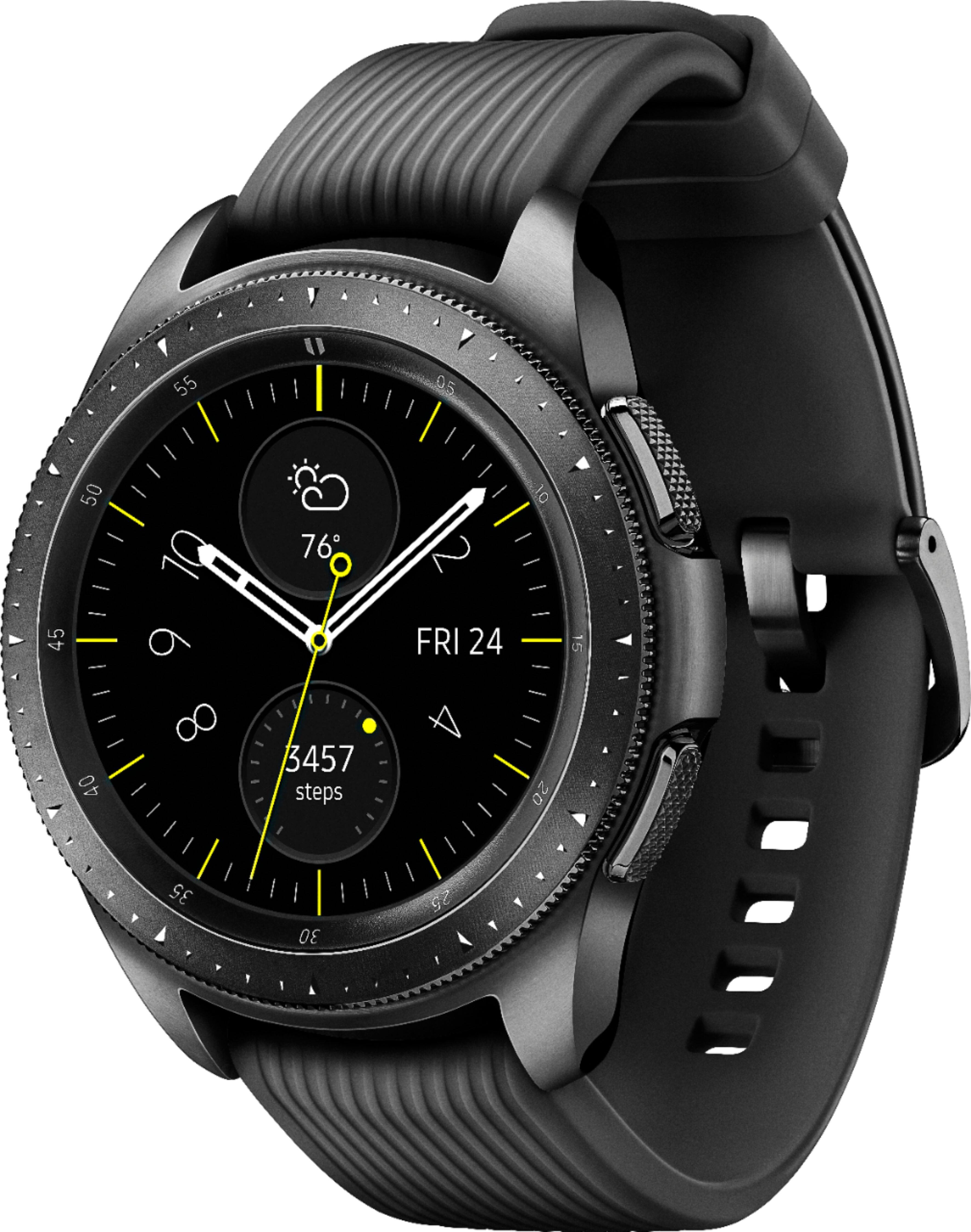 Left. Samsung - Geek Squad Certified Refurbished Galaxy Watch Smartwatch 42mm Stainless Steel - Midnight Black.