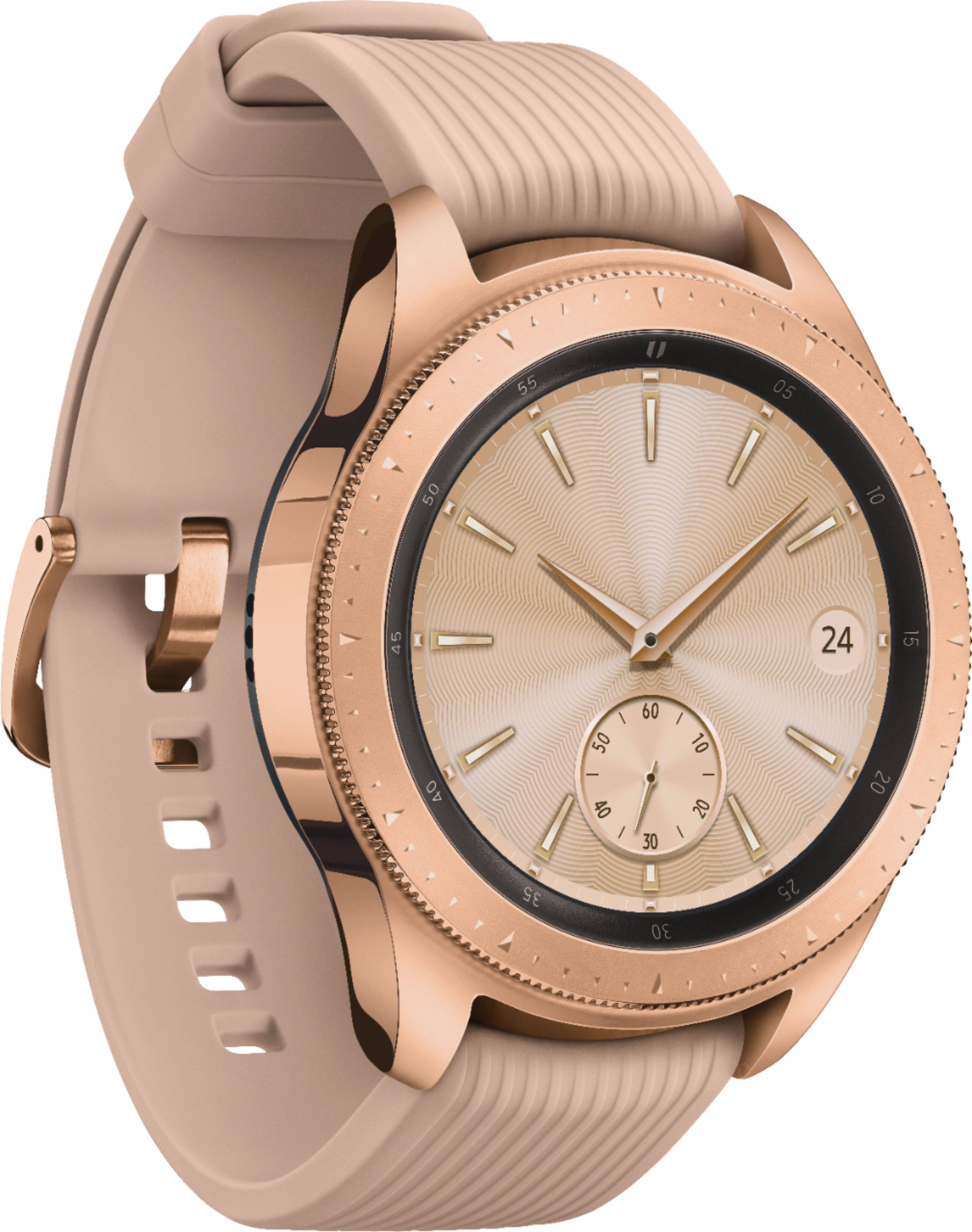 Angle. Samsung - Geek Squad Certified Refurbished Galaxy Watch Smartwatch 42mm Stainless Steel - Rose Gold.