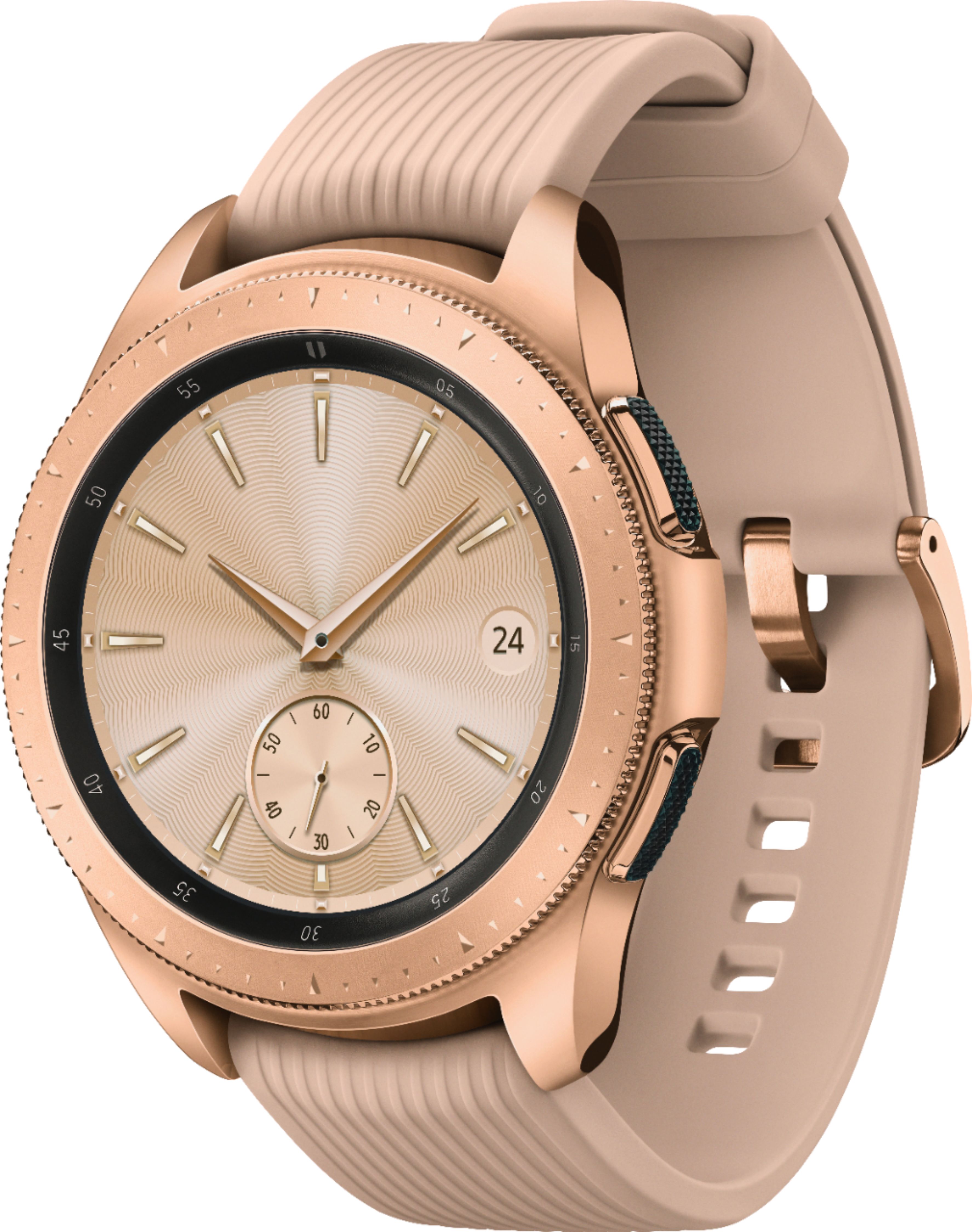 Left View: Samsung - Geek Squad Certified Refurbished Galaxy Watch Smartwatch 42mm Stainless Steel - Rose Gold