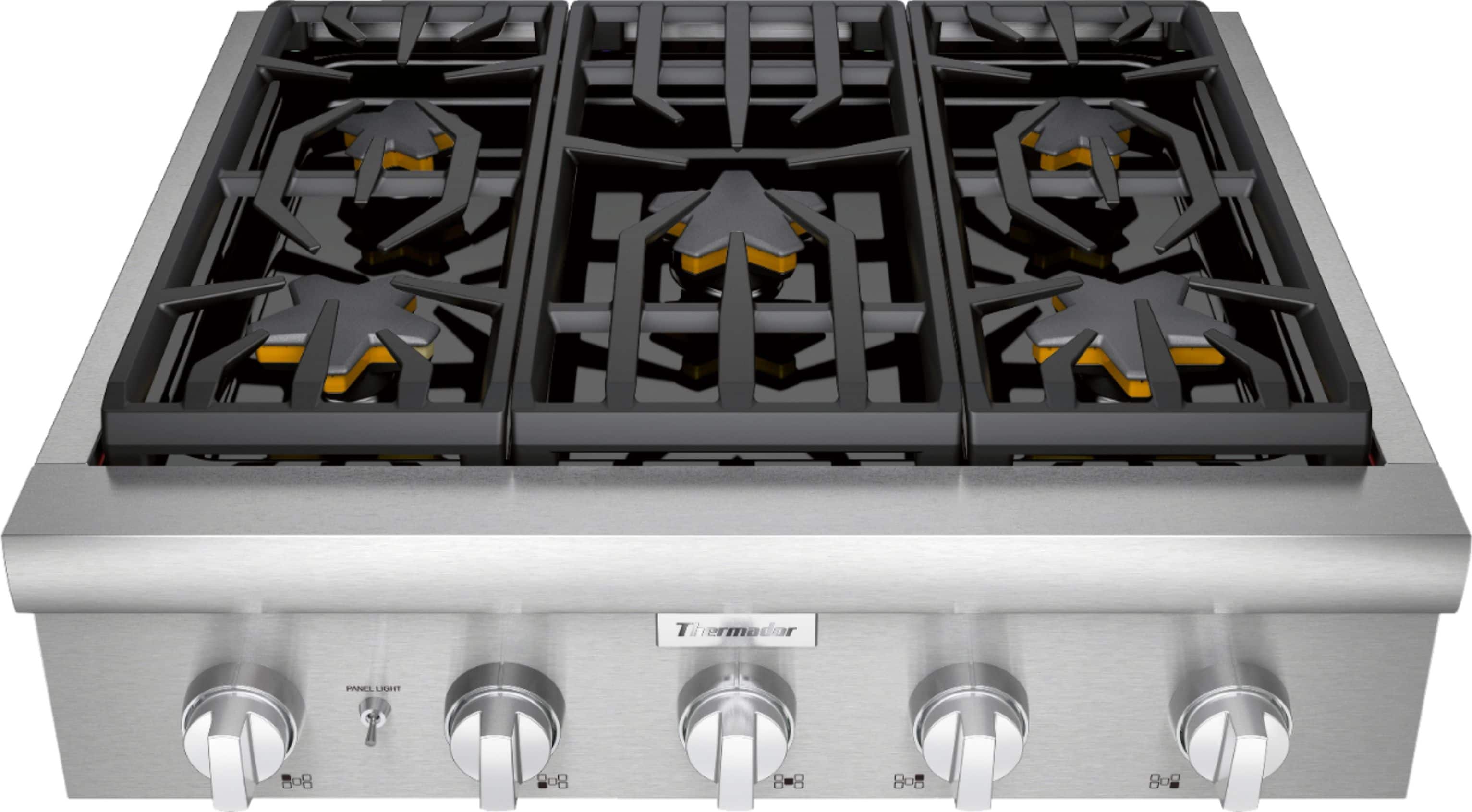 Front. Thermador - Professional Series 30" Built-In Gas Cooktop with 5 Pedestal Star Burners - Stainless Steel.