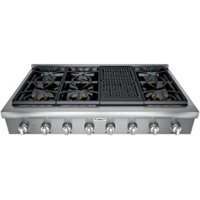 Thermador - Professional 48" Built-In Gas Cooktop with 6 Burners and Grill – Liquid Propane Convertible - Silver - Front_Zoom