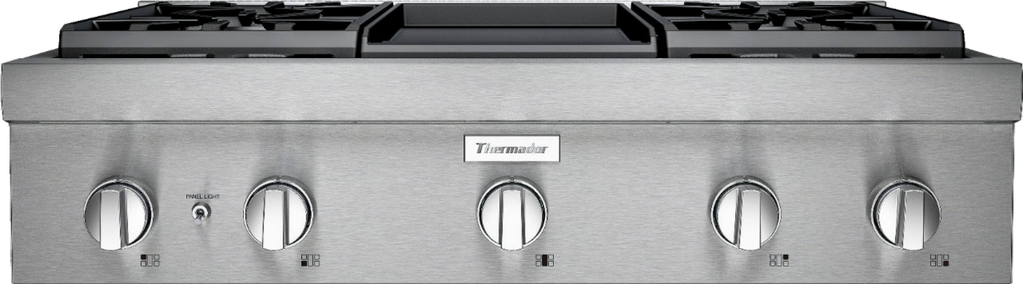 Alt View 11. Thermador - Professional 36" Built-In Gas Cooktop with 4 Pedestal Star Burners and Griddle - Silver.