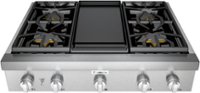 Front. Thermador - Professional 36" Built-In Gas Cooktop with 4 Pedestal Star Burners and Griddle - Silver.