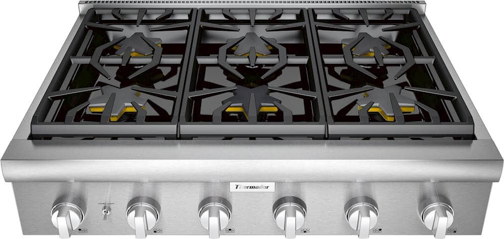 Front. Thermador - Professional Series 36" Built-In Gas Cooktop with 6 Pedestal Star Burners - Stainless Steel.