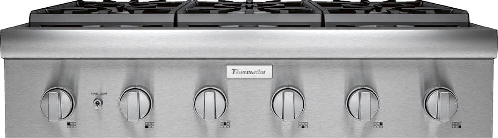 Alt View 11. Thermador - Professional Series 36" Built-In Gas Cooktop with 6 Pedestal Star Burners - Stainless Steel.
