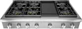 Thermador - Professional 48" Gas Rangetop with 6 Pedestal Star Burners, Griddle and LP Conversion - Silver