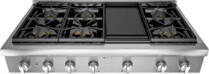 Thermador - Professional 48" Built-In Gas Cooktop with 6 Pedestal Star Burners and Griddle - Silver - Front_Zoom