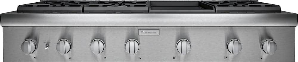 Alt View 11. Thermador - Professional 48" Built-In Gas Cooktop with 6 Pedestal Star Burners and Griddle - Silver.