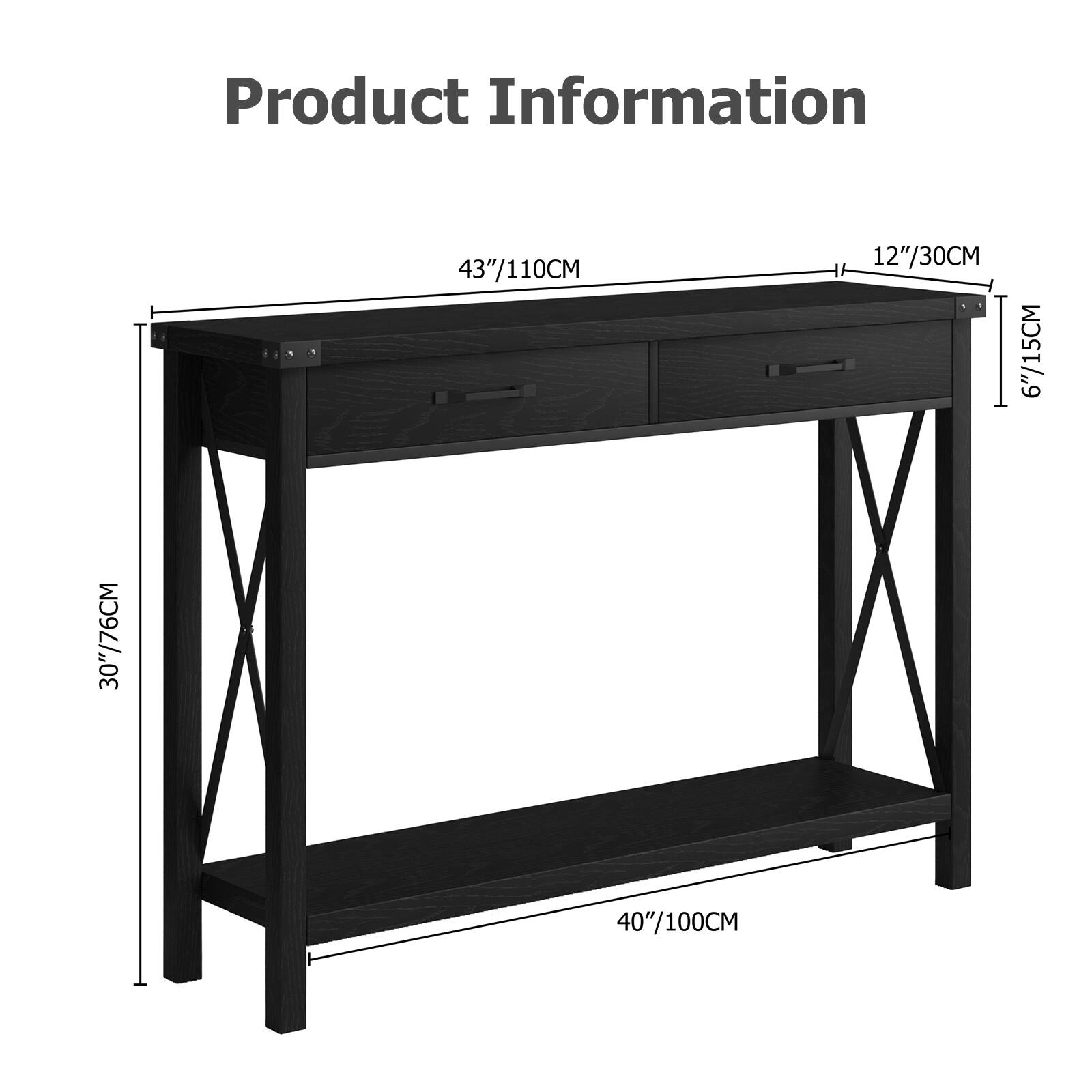 Product Information

- Length: 43"/110CM
- Width: 40"/100CM
- Height: 30"/76CM
- Drawer Depth: 12"/30CM
- Drawer Height: 6"/15CM