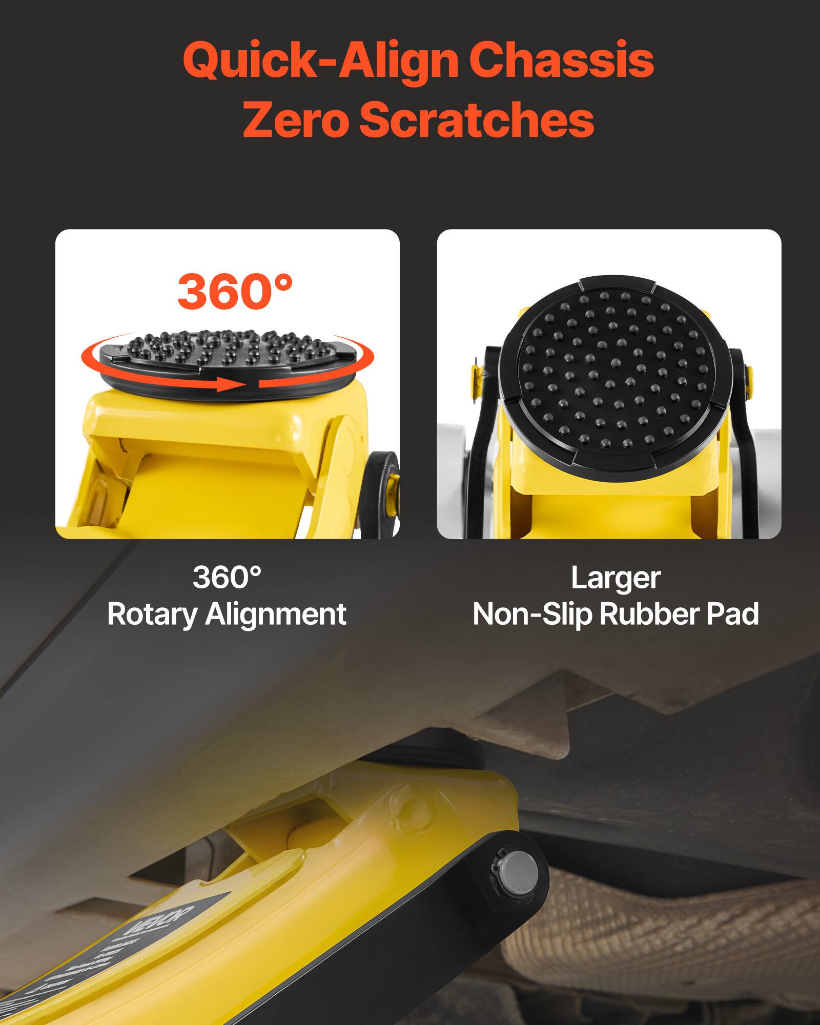 Quick-Align Chassis Zero Scratches  
360° Rotary Alignment  
Larger Non-Slip Rubber Pad