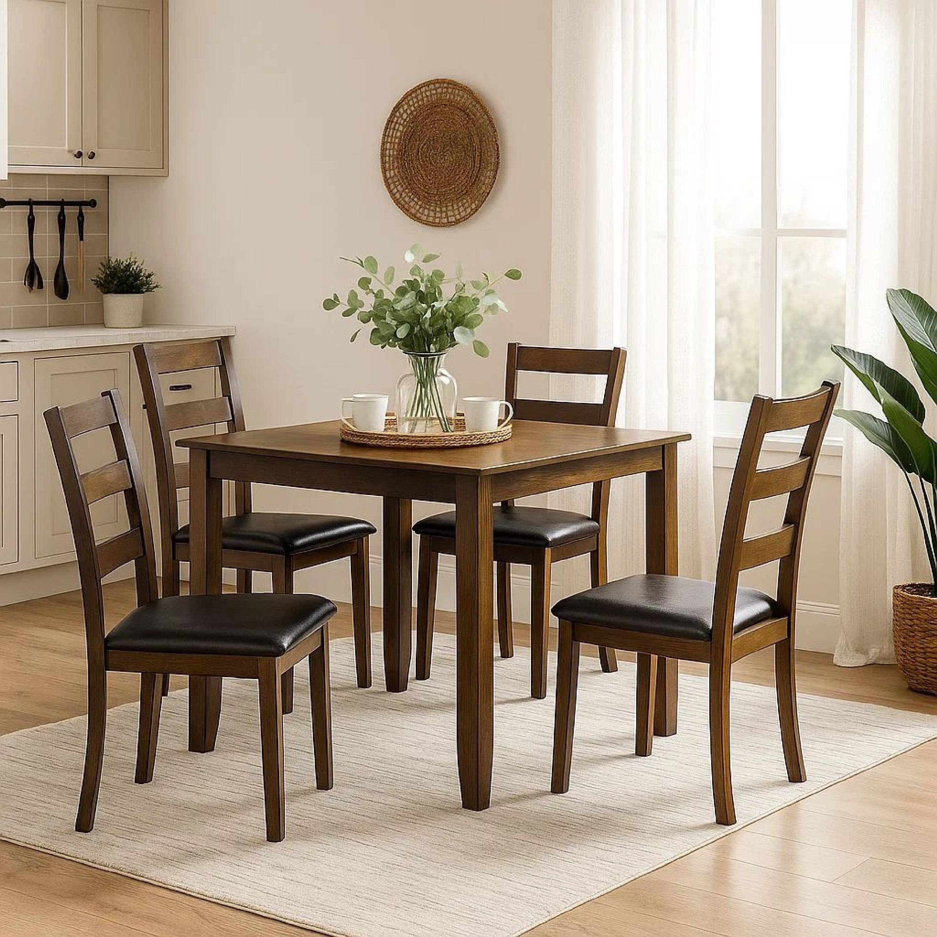 Alt View 5. Manhattan Lane - 5 Piece Dining Table Set with Leatherette Seating, Brown - Brown.