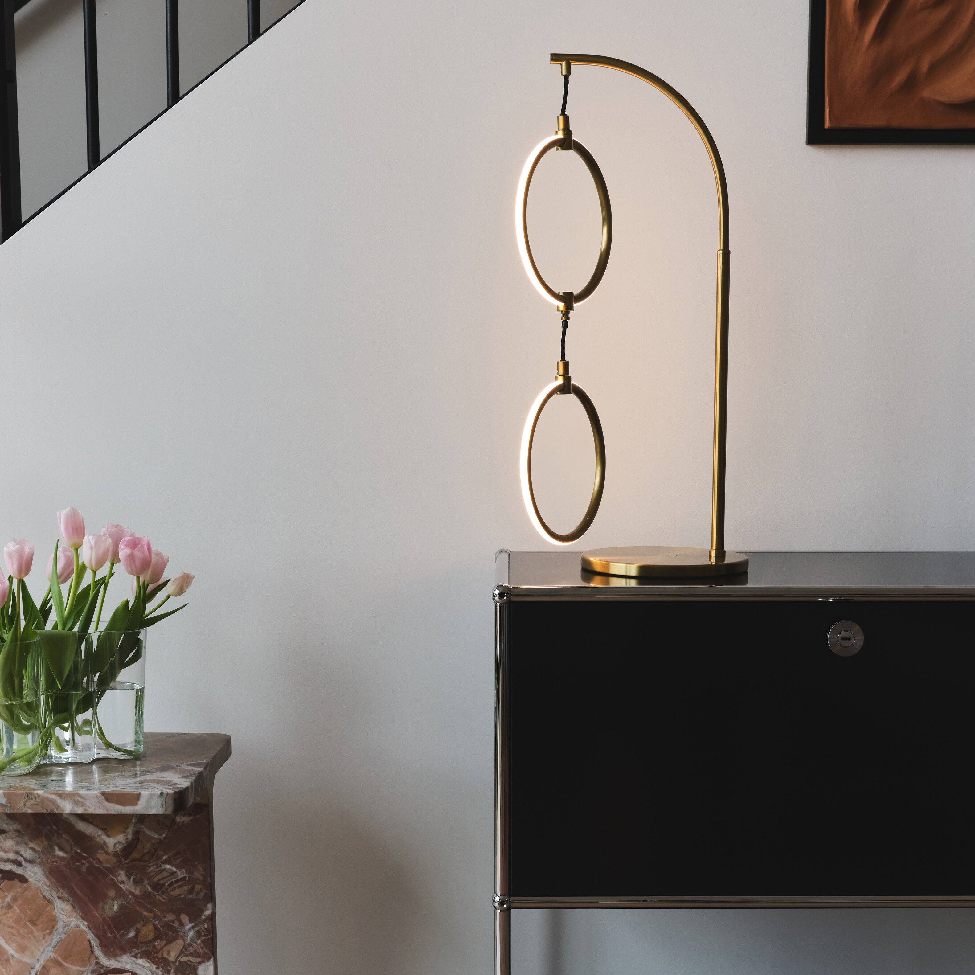 Alt View 4. Brightech - Nova LED Modern Industrial Arc Dimmable Bedside Nightstand Desk Lamp with Fast Charging USB Port - Antiqued Brass.