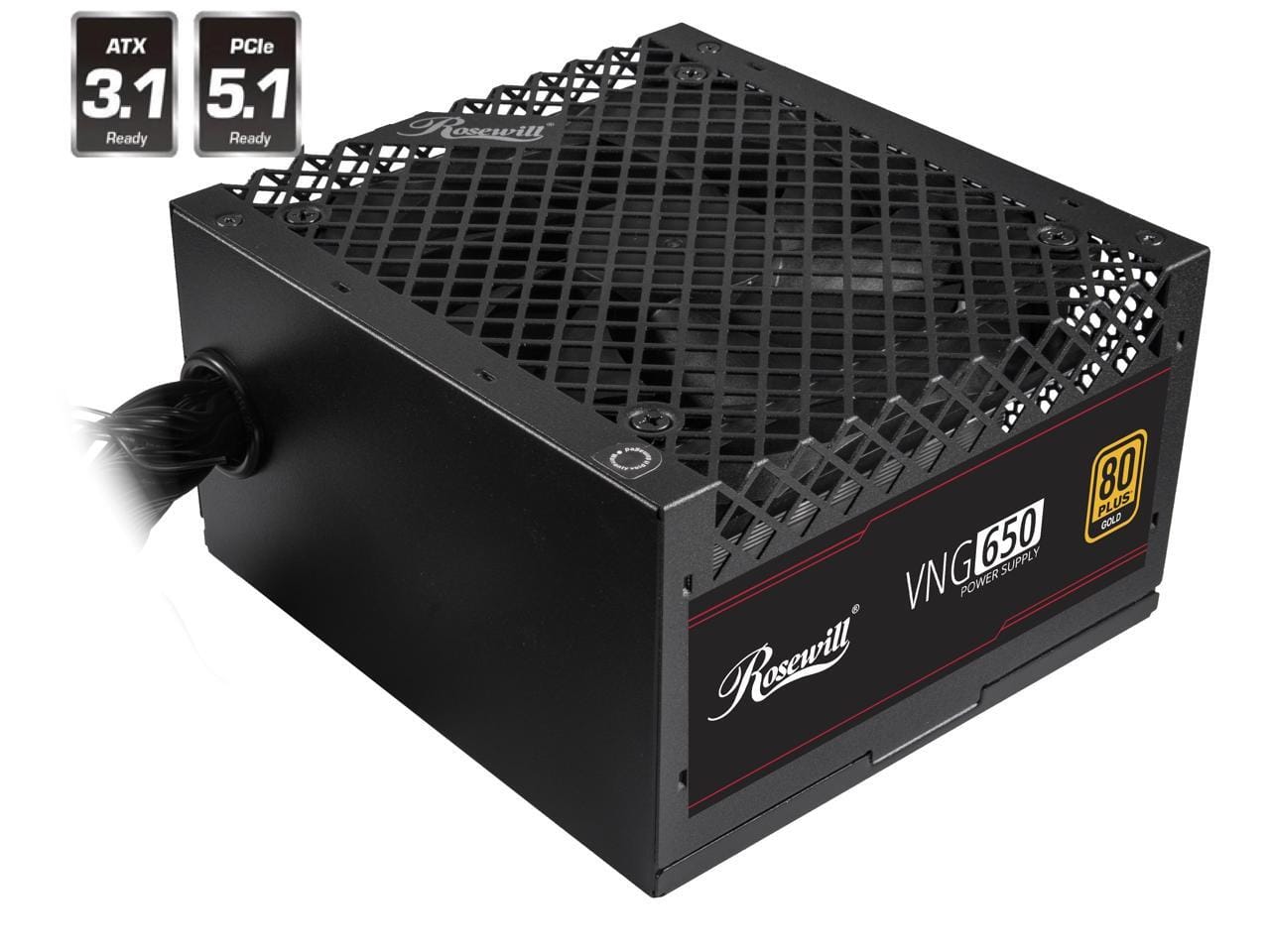 Rosewill - VNG 650W 80+ Gold, ATX 3.0/3.1, Non-Modular, Low-Noise PSU - 5 Year Warranty