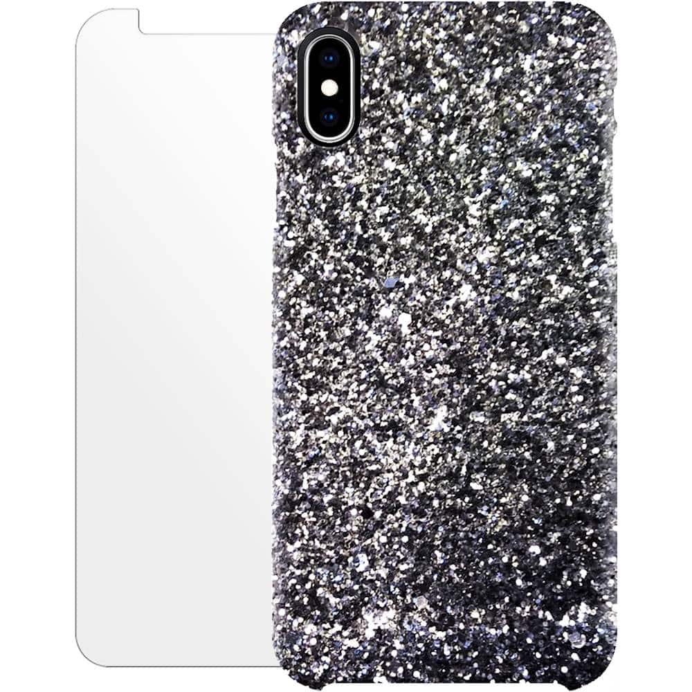 sparkle case with glass screen protector for apple iphone xr - silver sparkle case with glass screen protector for apple iphone xr - silver
