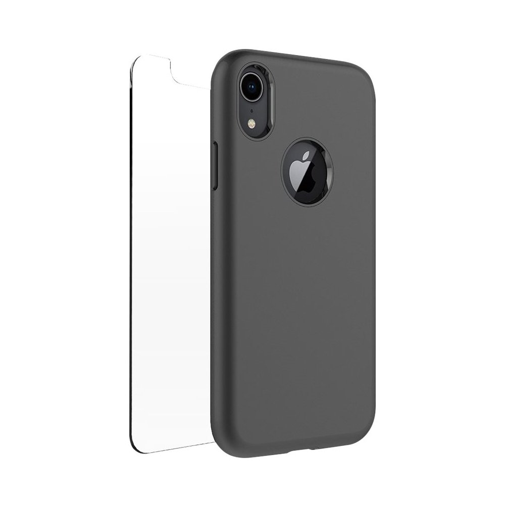 classic case with glass screen protector for apple iphone xr - black