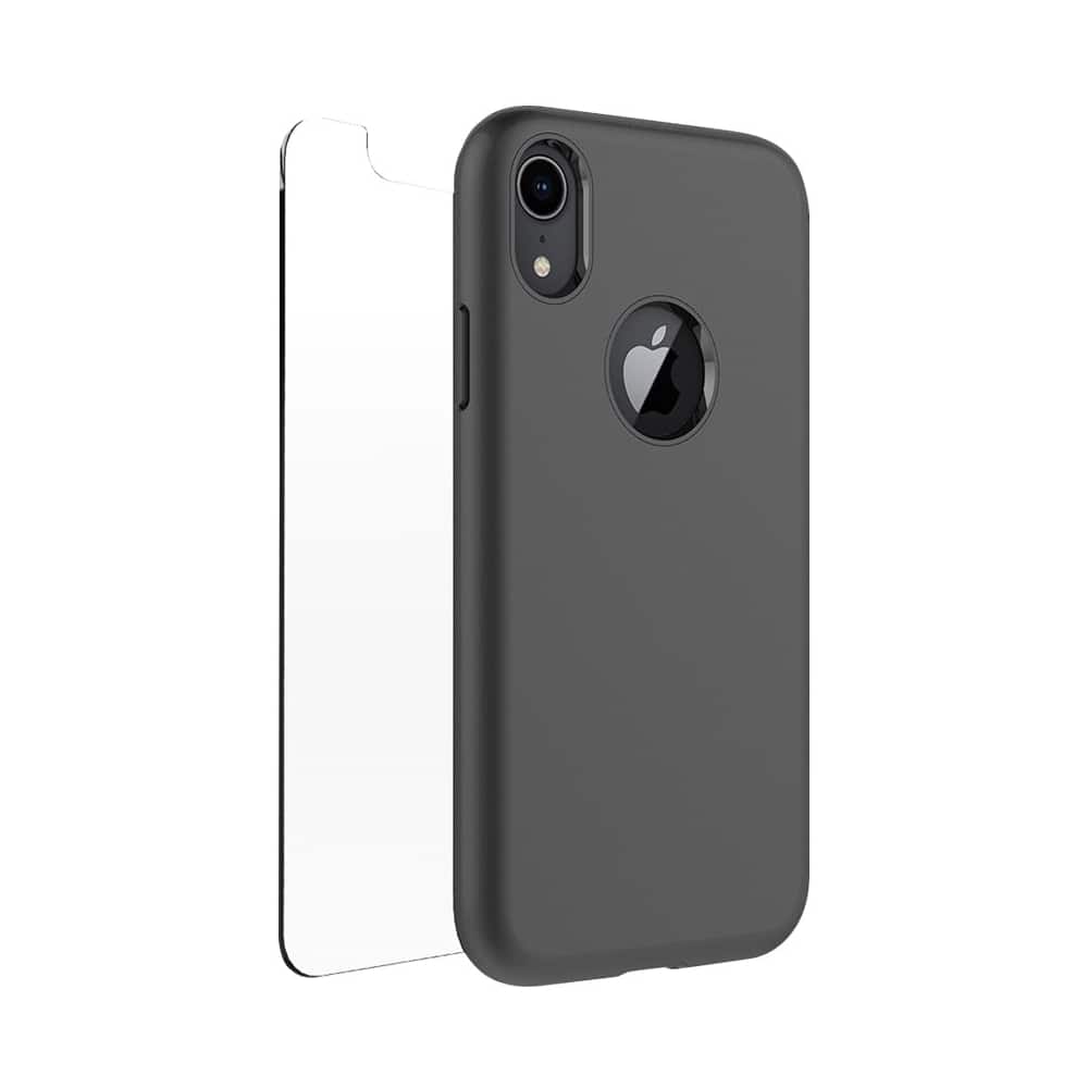 classic case with glass screen protector for apple iphone xr - black classic case with glass screen protector for apple iphone xr - black