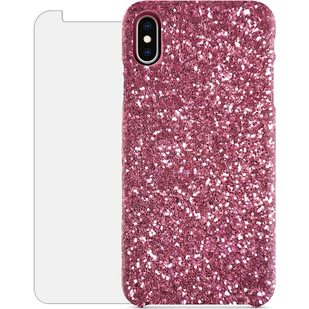 classic case with glass screen protector for apple iphone xr - sparkle/rose gold