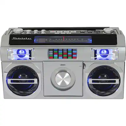Front. Studebaker - Bluetooth Boombox with FM Radio, CD Player, 10 watts RMS - Silver.