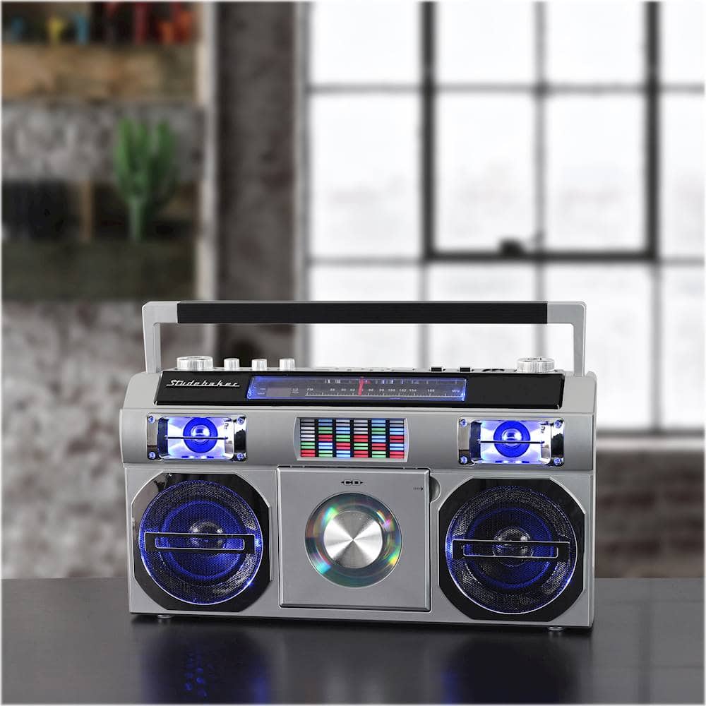 Alt View 11. Studebaker - Bluetooth Boombox with FM Radio, CD Player, 10 watts RMS - Silver.