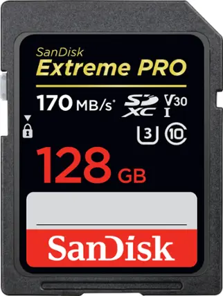 Front. SanDisk - Extreme PRO 128GB SDXC UHS-I Memory Card - Black.