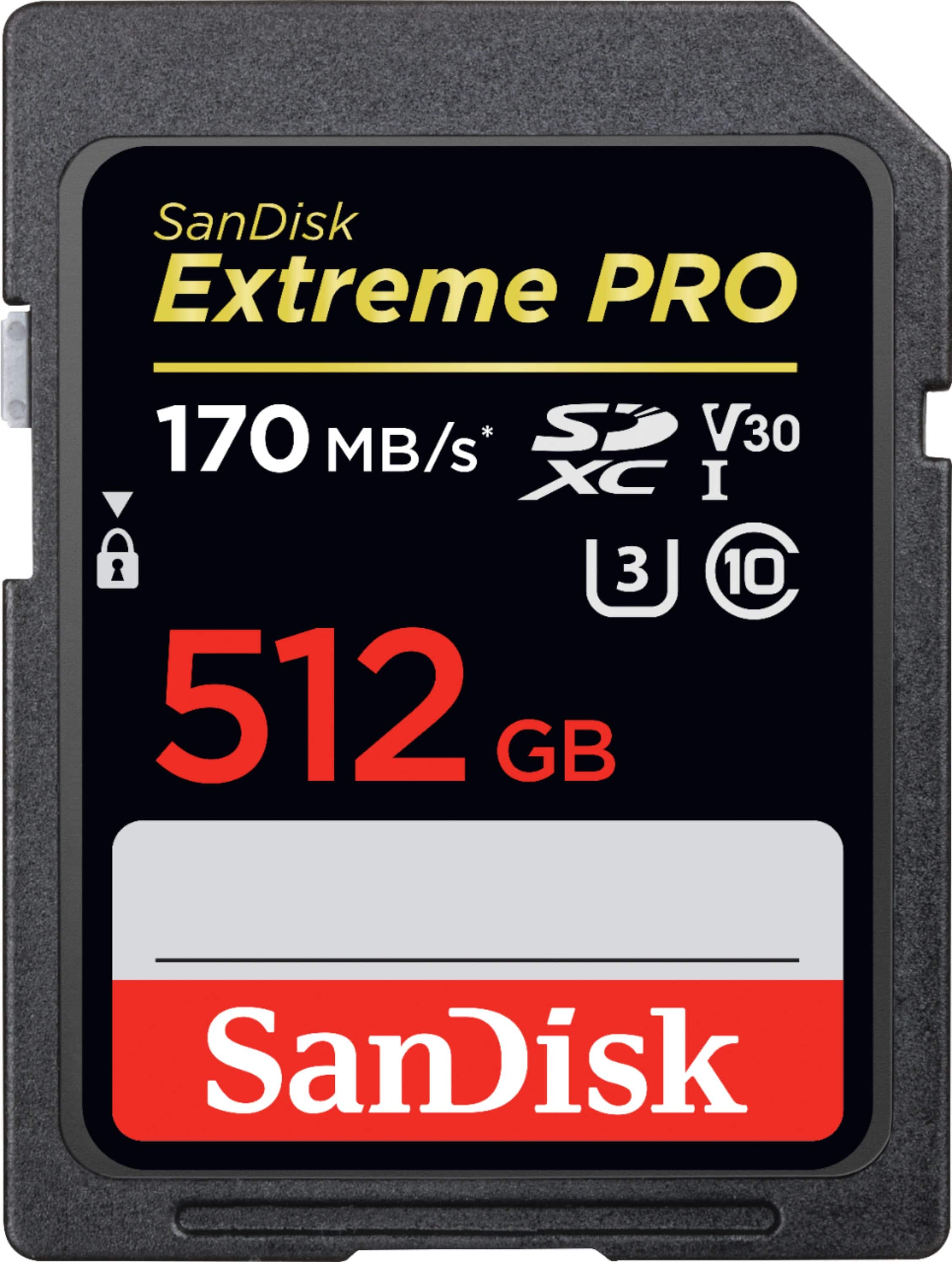 Front. SanDisk - Extreme PRO 512GB SDXC UHS-I Memory Card - Black.