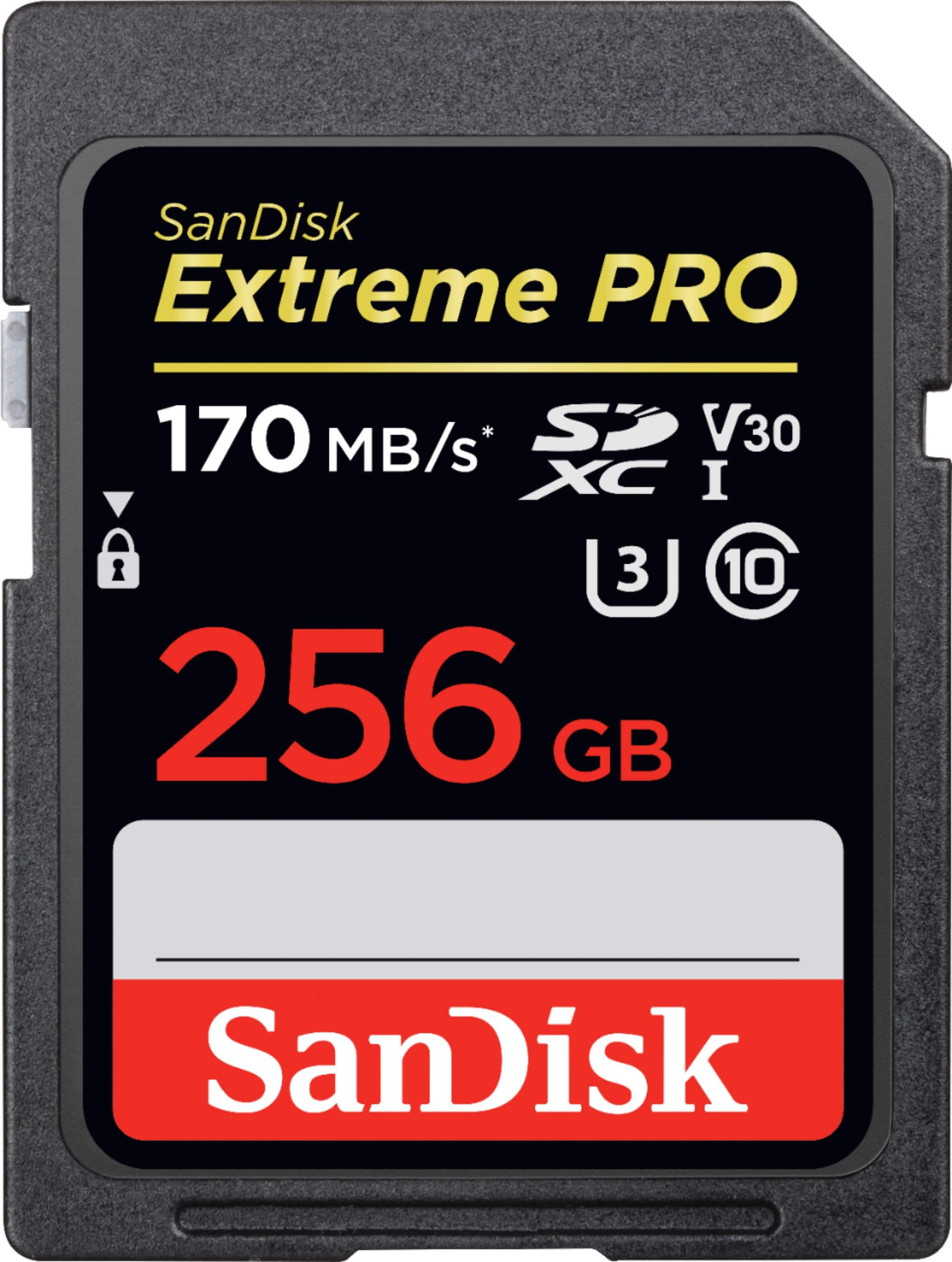 Front. SanDisk - Extreme PRO 256GB SDXC UHS-I Memory Card - Black.