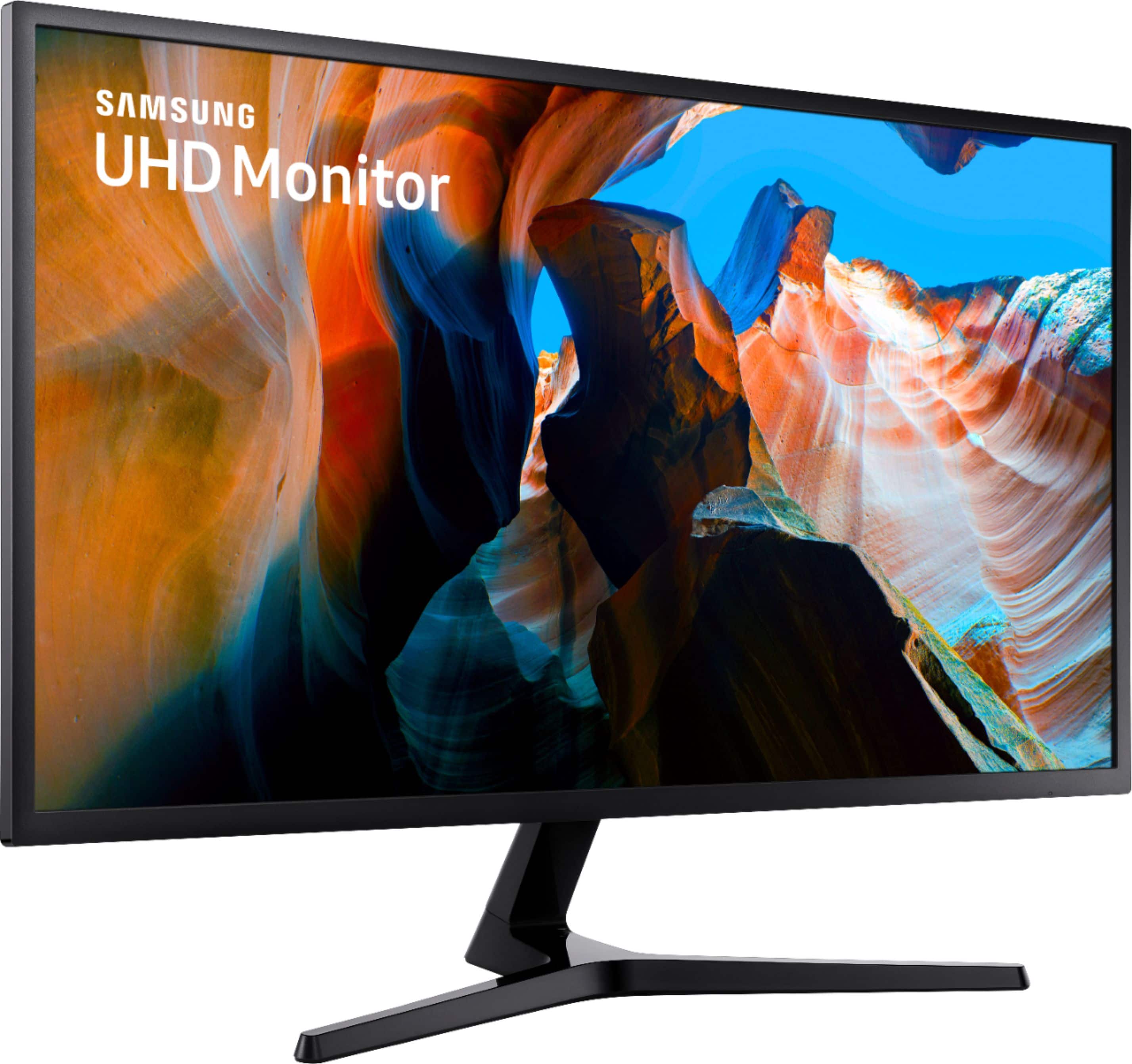 Angle. Samsung - 32” ViewFinity UJ590 UHD Monitor - Dark Gray/Blue.
