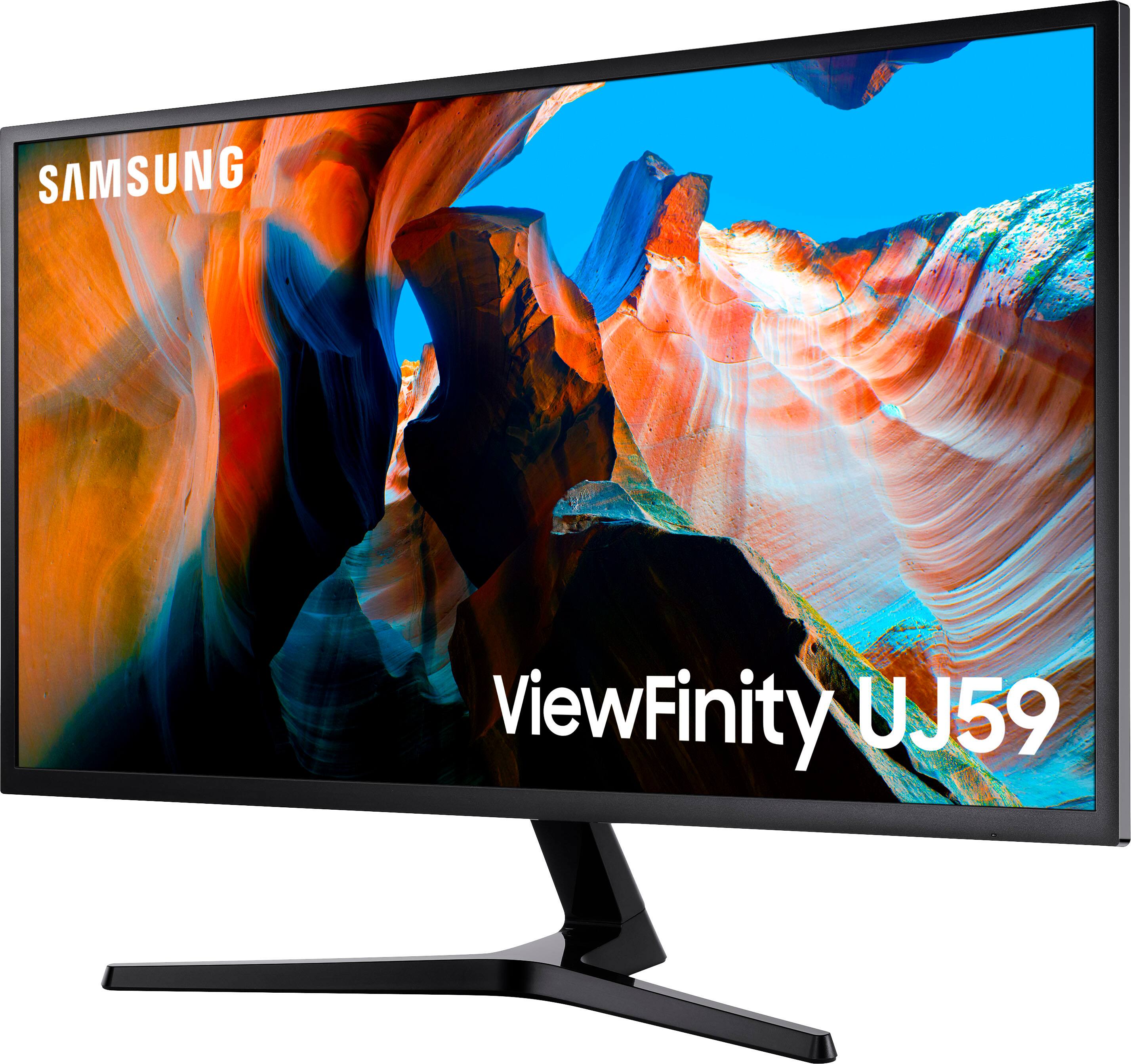 Angle. Samsung - 32” ViewFinity UJ590 UHD Monitor - Dark Gray/Blue.